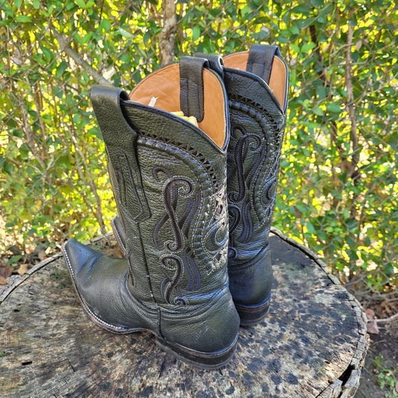 Vintage Men Genuine Leather Cowboy Boots By Cuadra Size 8.5/Go Western Style - Picture 5 of 11